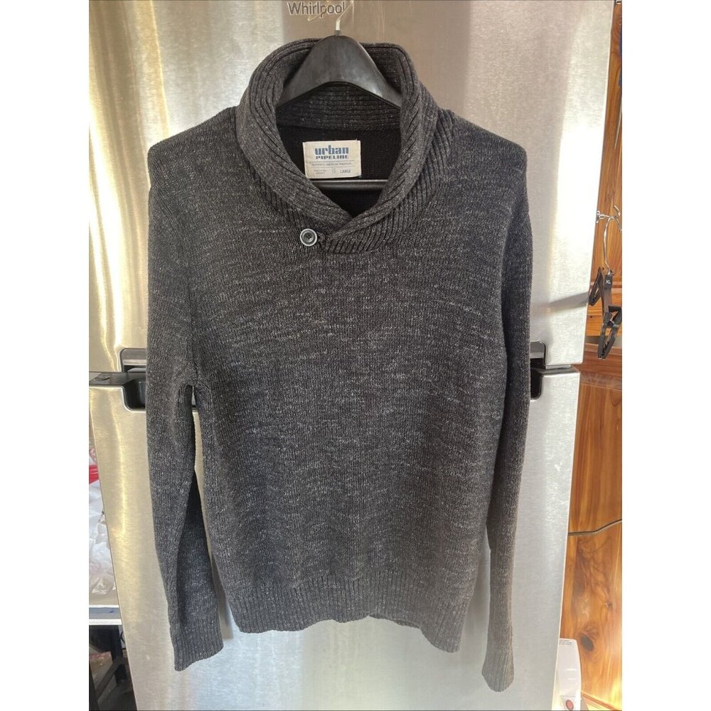 Urban Pipeline Men's Popover Sweater Sz L Cotton Shawl Neck Charcoal Gray $50
